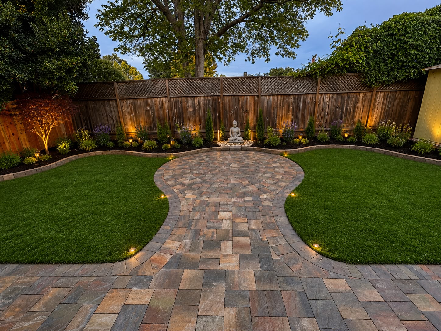 Finished backyard paver and landscaping project by CIP Pavers